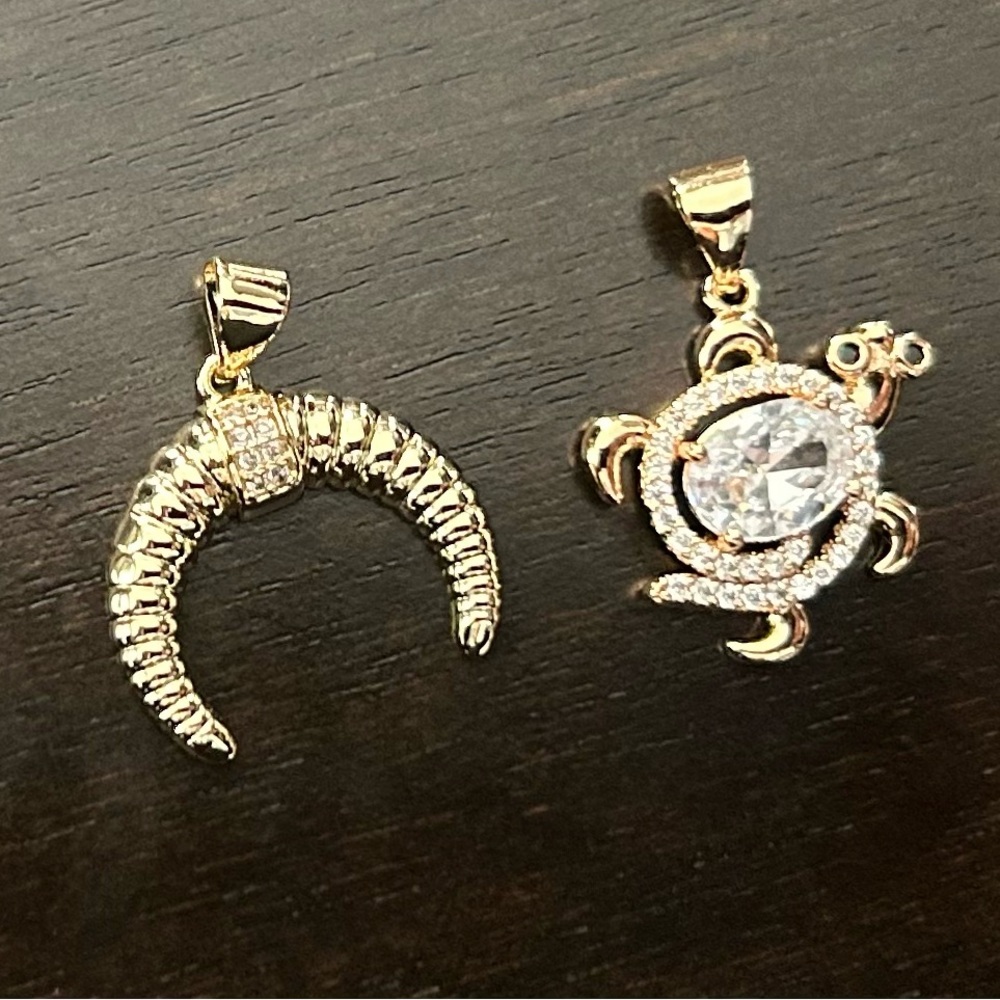 Mariell Gold Crescent and Turtle Pendants Set of 2